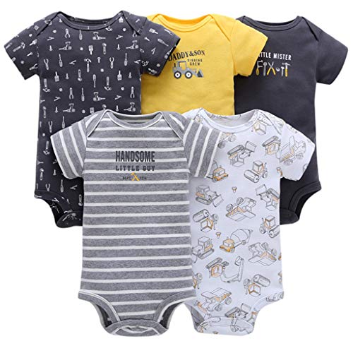 Bebé Body Pack de 5 - Mono Niños Mameluco Manga Corta para Trajes Baño Ropa de Verano Algodón Pelele Coche 6-9 Meses