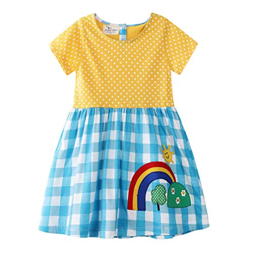 Bebé Niñas Vestidos，Vestido Casual de Manga Larga con Estampado Animal de Dinosaurio para 1-7 años (3-4 Años, Cuadros Azules)