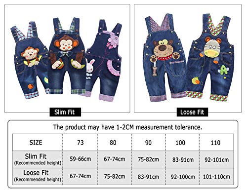 Bebé Niños Peto Vaqueros Overall Mono Largo Elegante Azul con Patrón Raccoon Animal - 80