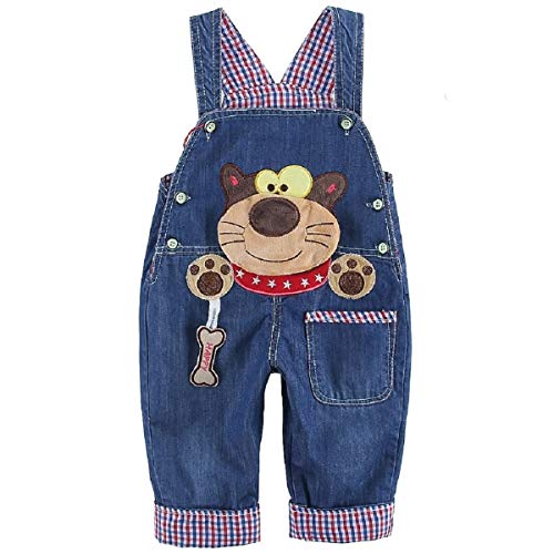 Bebé Niños Peto Vaqueros Overall Mono Largo Elegante Azul con Patrón Raccoon Animal - 80