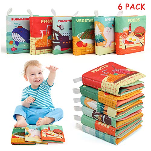 BelleStyle Libros de Tela para Bebé, 6PCS Libro Bebe Activity Tejido Blando Papel del Bebé Juguete Educación Temprana y Desarrollo de Juguete Libro