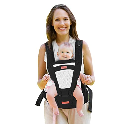 besrey Portabebe Ergonómico con Asiento Puro algodón Ligero y Transpirable Ajustable para Recién Nacidos y Niños Pequeños de 0 a 3 Años (3.5 a 20 Kg) - Negro