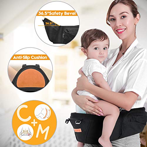 besrey Portabebe Ergonómico con Asiento Puro algodón Ligero y Transpirable Ajustable para Recién Nacidos y Niños Pequeños de 0 a 3 Años (3.5 a 20 Kg) - Negro