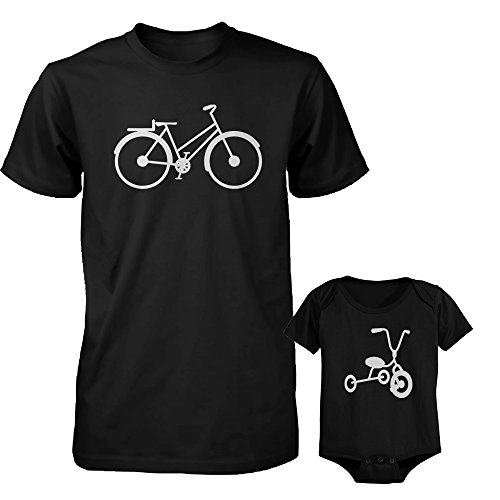 Bicicleta y Triciclo negro para papá y bebé a juego camisa y body -  Negro -  papà-L/bebé-12 meses