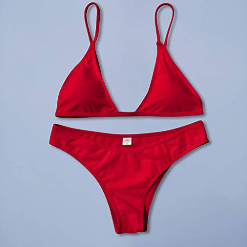 Bikinis Mujer 2019 Brasileños SHOBDW Bañadores de Mujer Dos Piezas Conjunto de Bikini Push Up Sexy Tangas Solid Básico Traje de Baño Mujer Cintura Alta(Rojo,M)