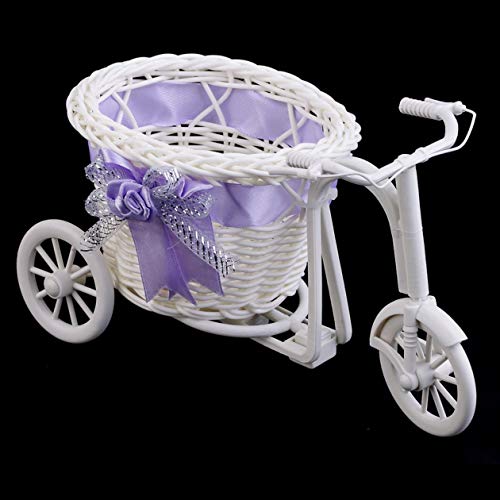 BIYI Plastic Office Bedroom como regalo del triciclo de ratán Bike Flower Basket Garden Wedding Party Decoration Mini carrito de servicios (púrpura)