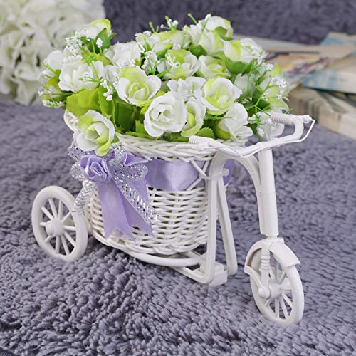 BIYI Plastic Office Bedroom como regalo del triciclo de ratán Bike Flower Basket Garden Wedding Party Decoration Mini carrito de servicios (púrpura)