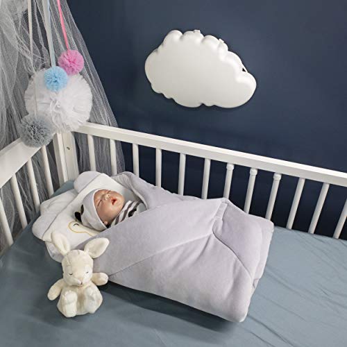 BlueberryShop manta de terciopelo con almohada Saco de dormir para bebés recién nacidos | Regalo perfecto para Baby Shower | Para bebés de 0-3 meses | 78 x 78 cm | Gris