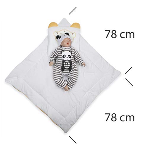 BlueberryShop manta de terciopelo con almohada Saco de dormir para bebés recién nacidos | Regalo perfecto para Baby Shower | Para bebés de 0-3 meses | 78 x 78 cm | Gris