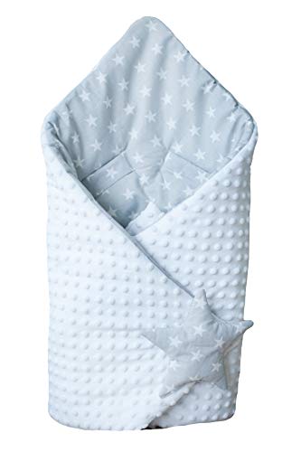 BlueberryShop Minky manta de forro polar para envolver al bebé en el coche| Saco de dormir para bebés recién nacidos | Para bebés de 0-3 meses | 78 x 78 cm | Blanco Estrella