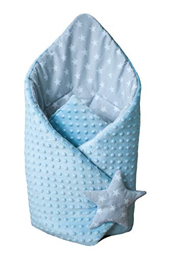 BlueberryShop Minky manta de forro polar para envolver al bebé en el coche| Saco de dormir para bebés recién nacidos | Para bebés de 0-3 meses | 78 x 78 cm | Azules Estrellas