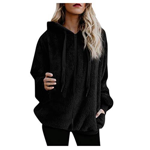 Blusa de Manga Larga de Bloque de Color Esponjoso de Moda para Mujer Tops de Sudaderas de Retazos Sudaderas con Capucha Mujer Largas Invierno Sudaderas Chaqueta Sudadera Capa