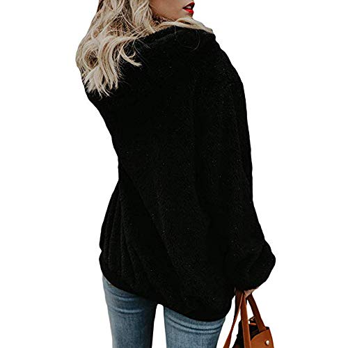 Blusa de Manga Larga de Bloque de Color Esponjoso de Moda para Mujer Tops de Sudaderas de Retazos Sudaderas con Capucha Mujer Largas Invierno Sudaderas Chaqueta Sudadera Capa