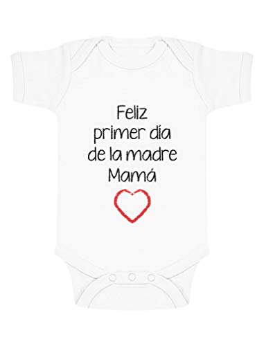 Body de Manga Corta para bebé - Feliz Primer Día de la Madre - para Mamá en su Día 12-18 Mes Blanco