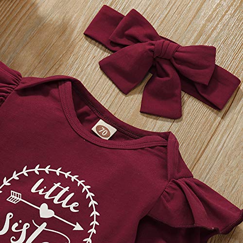 Borlai 4PCS Bebé niñas Little Sister Mono de Manga Larga Romper Pantalones Florales Sombrero Diadema Trajes de impresión de Letras 0-18 Meses