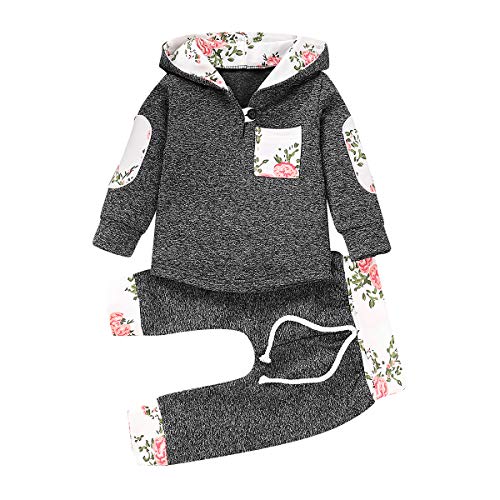 Borlai Baby Boy Girl Sudadera con Capucha Pantalones y Tops Conjuntos de Ropa Conjuntos de Regalos de Sudadera Encantadora de Moda, 2 Piezas, Gris, 0-3 Meses