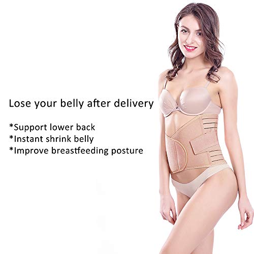 BOZEVON Faja Postparto Reductora - Transpirable Elástico Recuperación Post-Parto Vientre/Cintura/Soporte Pélvico Cinturón Faja para la Mujer y Maternidad, Beige-1/L