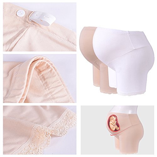 BOZEVON Pack de 2 Pantalones Cortos de Ropa Interior de la Cintura Embarazada cómodo Pantalones de Maternidad Modales de algodón