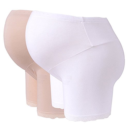 BOZEVON Pack de 2 Pantalones Cortos de Ropa Interior de la Cintura Embarazada cómodo Pantalones de Maternidad Modales de algodón