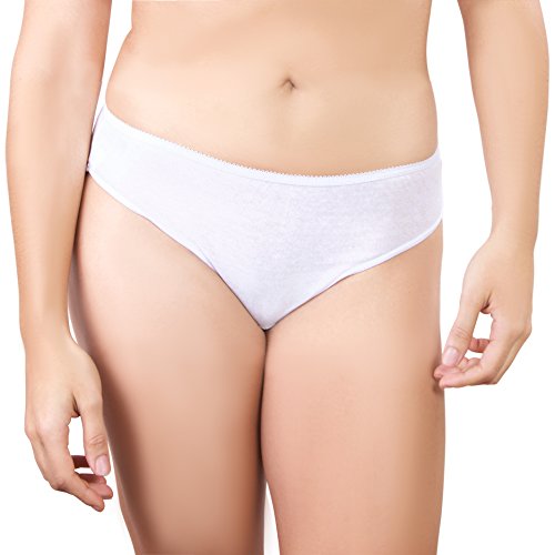 Bragas Desechables Súper Suave y Ligera de Algodón para Mujer (Lote de 5) - Ropa Interior de un Solo Uso para Maternidad Hospitales Viajes SPA Masajes (2) Medium Caderas 97-99 cm, Blanco