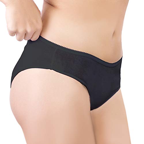 Bragas Desechables Súper Suave y Ligera de Algodón para Mujer (Lote de 5) - Ropa Interior de un Solo Uso para Maternidad Hospitales Viajes SPA Masajes (2) Medium Caderas 97-99 cm, Negro