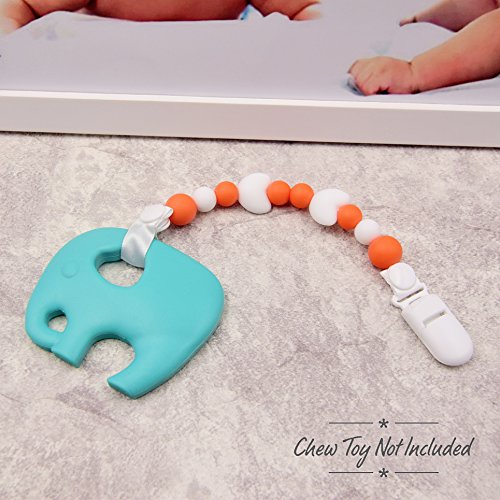 Cadena para chupete de niño/niña, paquete de 2 unidades, soporte de silicona sin BPA, divertido, de colores, con sujeción de anillo de silicona (azul + naranja) naranja naranja