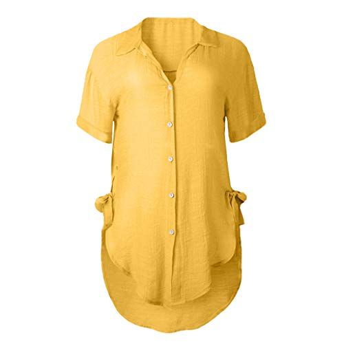 Camiseta Mujer Botón Suelto Vestido Largo Camisa Damas de Algodón Tops Casuales Blusa