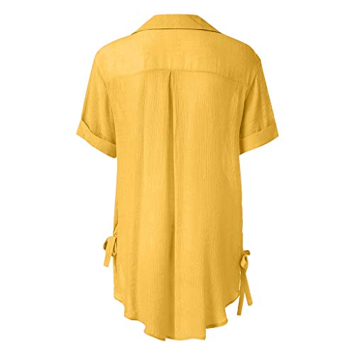 Camiseta Mujer Botón Suelto Vestido Largo Camisa Damas de Algodón Tops Casuales Blusa