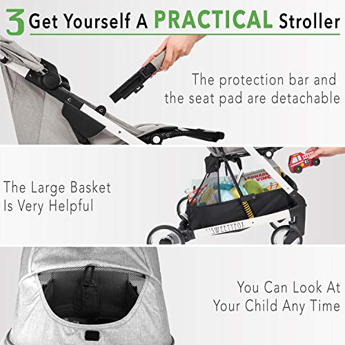 Carrito Bebe Compacto y Plegable -Fácil de Plegar, Desplegar y para Viaje - Comodidad y Ajustable para Bebé y Niño (Nacimiento a 15kg) - Manija, Barra de Protección y Arnés de 5 puntos