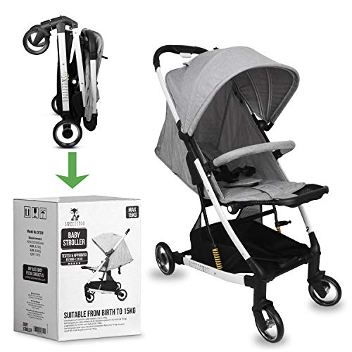 Carrito Bebe Compacto y Plegable -Fácil de Plegar, Desplegar y para Viaje - Comodidad y Ajustable para Bebé y Niño (Nacimiento a 15kg) - Manija, Barra de Protección y Arnés de 5 puntos