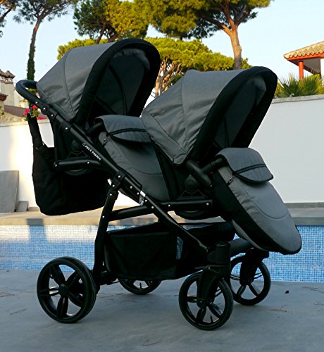 Carro doble (gemelar) niños diferentes edades. 2 sillas + 1 portabebe + accesorios. BBtwin. Gris