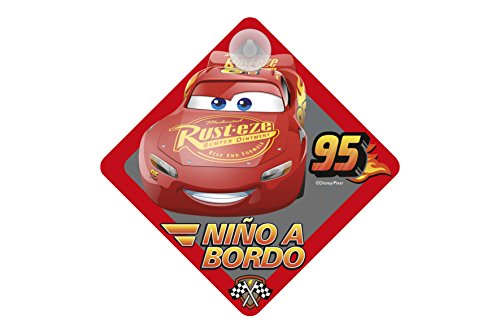 Cars CARS111 Cartel con Ventosa NIÑO A Bordo Disney Coche 16 x 16 cm, Rojo