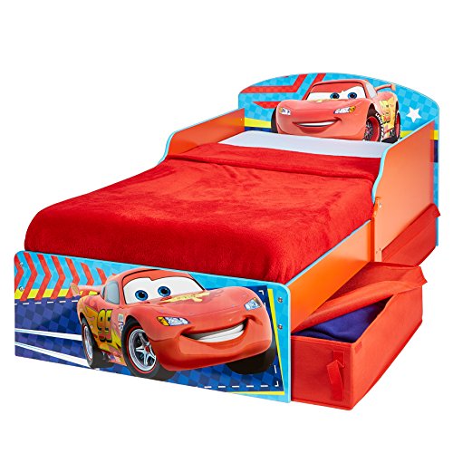 Cars Infantil con Espacio de Almacenamiento Debajo de la Cama, Madera, Azul y Rojo, 59.00x142.00x77.00 cm