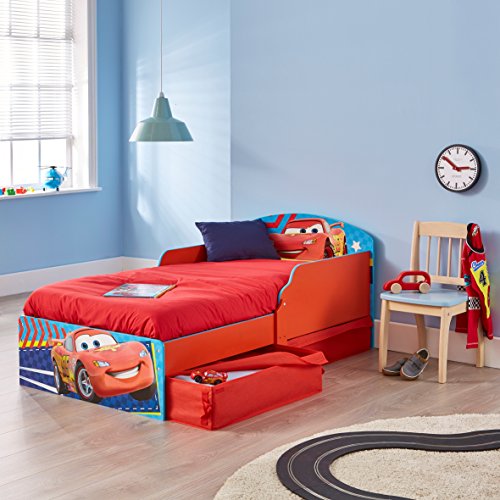 Cars Infantil con Espacio de Almacenamiento Debajo de la Cama, Madera, Azul y Rojo, 59.00x142.00x77.00 cm