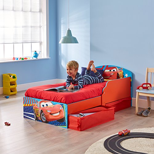 Cars Infantil con Espacio de Almacenamiento Debajo de la Cama, Madera, Azul y Rojo, 59.00x142.00x77.00 cm