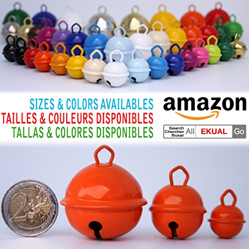 Cascabeles de Colores Grandes Amarillo + Rojo + Azul + Verde(25mm x4 Campanillas Bronce Musicales Sonoros) Para Manualidades Navidad Boda Sonajeros Muñeca Perros Pesca Carnaval Gato Montessori