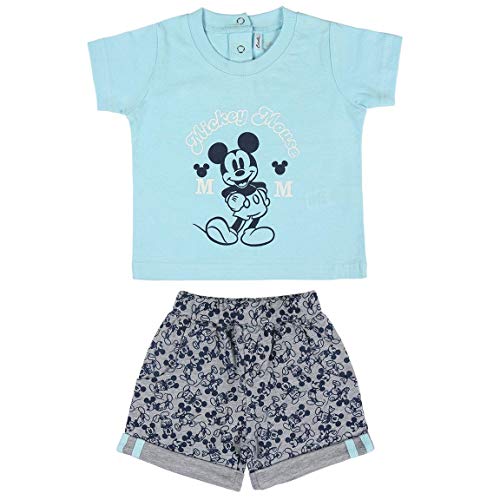 Cerdá Conjunto Ropa Bebe Niño Disney Mickey Mouse-Camiseta + Pantalon de Algodón-Color Azul, 6 meses para Bebés