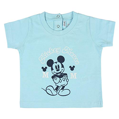 Cerdá Conjunto Ropa Bebe Niño Disney Mickey Mouse-Camiseta + Pantalon de Algodón-Color Azul, 6 meses para Bebés