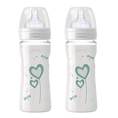 CHICCO botellas de cristal, 2 x 240 ml, Mamá Efecto silicona Aspiradora 0 m +, Fabricado en Italia