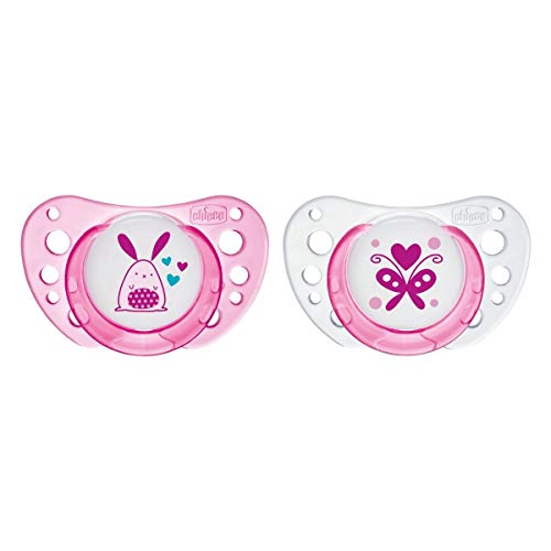 Chicco Physio Air - Pack de 2 chupetes de látex/caucho para 0-6 meses, color rosa