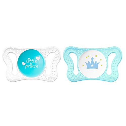 Chicco Physio Micrò - Pack de dos chupetes de silicona recién nacido 0-2 meses, modelos aleatorios, color azul