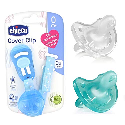 CHICCO Physio Soft, Pack de 2 Chupetes de Silicona, 0-6 m + CHICCO Easy Clip soft