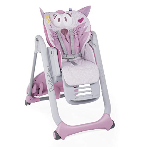 Chicco Polly 2 Start Trona y hamaca transformable y compacta, con 4 ruedas y freno, de 0 a 3 años, diseño gato rosa (Miss Pink)