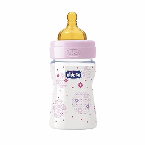 Chicco Wellbeing - Biberón con tetina de látex y flujo normal para bebé de 0m+, 150 ml, color rosa