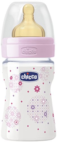 Chicco Wellbeing - Biberón con tetina de látex y flujo normal para bebé de 0m+, 150 ml, color rosa