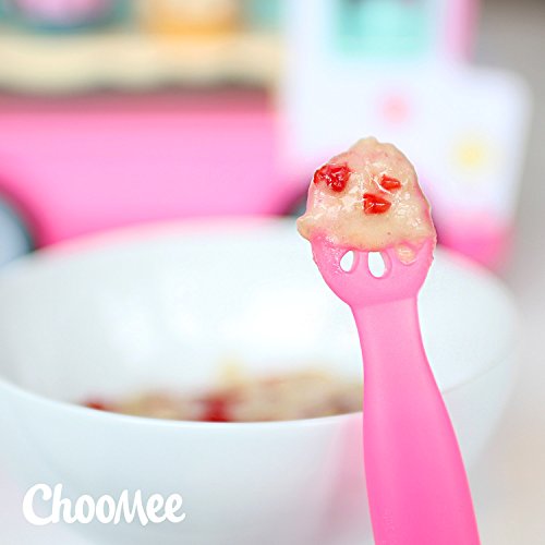 ChooMee FlexiDip Baby Starter Spoon | Platinum Silicone | First Stage Teething Friendly Learning Utensil | 2 CT | Pink Purple