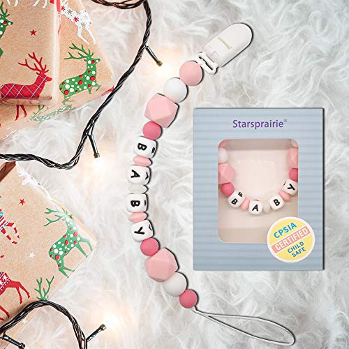 Chupetero Personalizado Para Bebe con Nombre Clips para chupete personalizados Mordedores de silicona para bebé Juguetes para dentición Soother Cadena de chupete Cuentas (Pink)