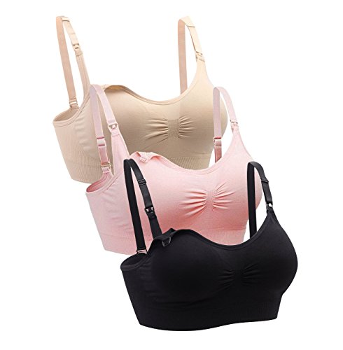 Cimary Sujetador de maternidad para mujeres Bra sin costuras (4Pack) (L/XL, 3 piezas (gris + negro+ rosa))