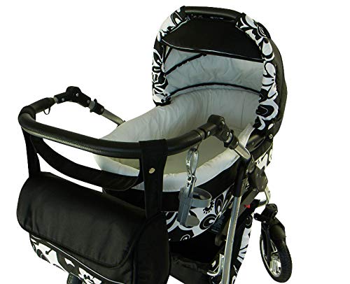 Cochecito de bebe 3 en 1 2 en 1 Trio Isofix silla de paseo D-Deluxe by SaintBaby negro & cuadros gris & costuras rosa 2in1 sin Silla de coche