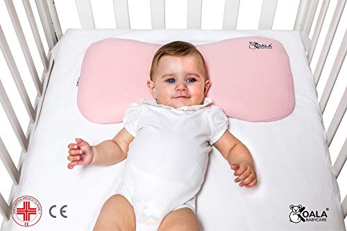 Cojín Ortopédico para bebe 0-36 Meses Plagiocefalia desenfundable por la cama (con dos cobertores) para prevenir y curar la Cabeza plana in Memory Foam Antiasfixia - KoalaBabycare® - Rosa - Maxi